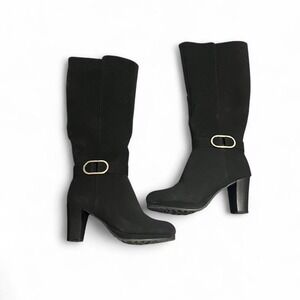 Mari A. Sandon Knee High Suede Boots with a Gold Buckle